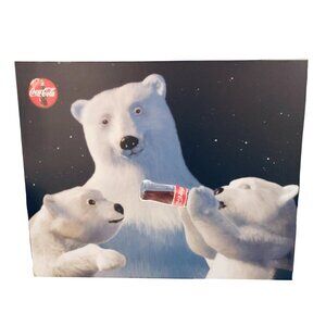 Coca-Cola Polar Bears Wall Decor Solid Wood Print Panel Canvas 16" x 20"